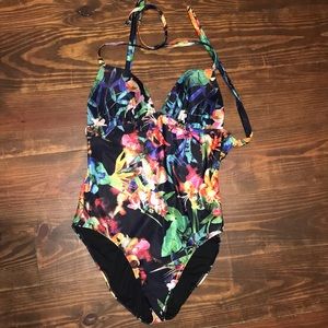 Black floral bathing suit